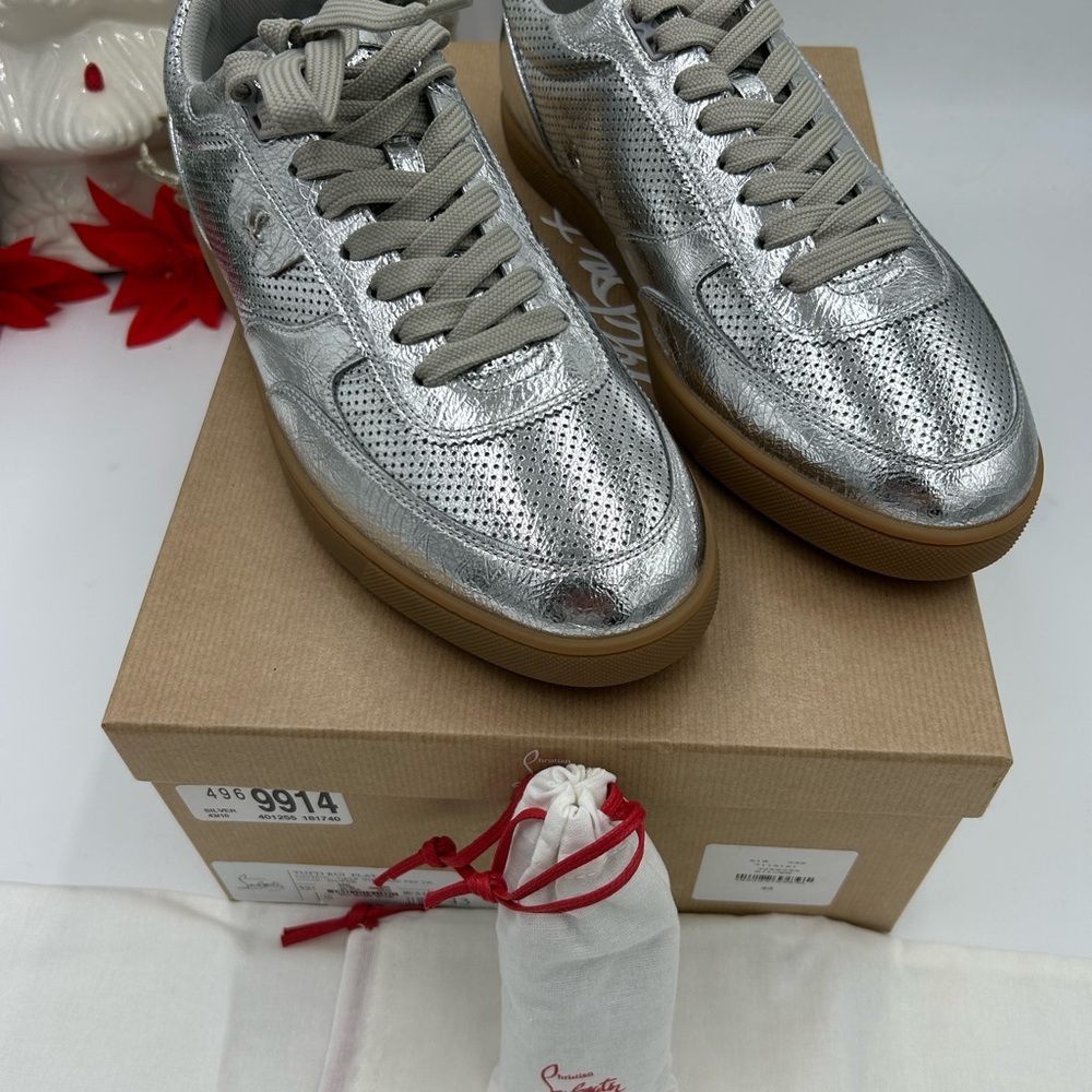 Men's Christian Louboutin tutti rui low top metallic leather sneakers size 43 - Picture 4 of 13